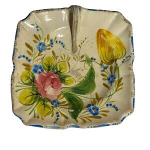 Vtg Italian Nove Faience Hand Painted Nove Rose Pattern Square Dish 1930s 5"